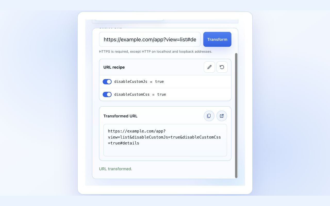 ReqKit displaying a transformed URL